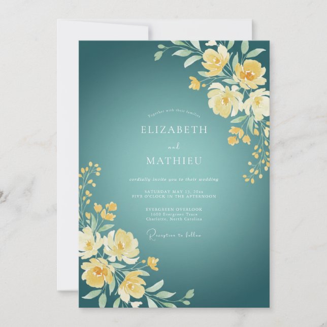Convites Casamento Pétala de Combustível Amarelo (Frente)
