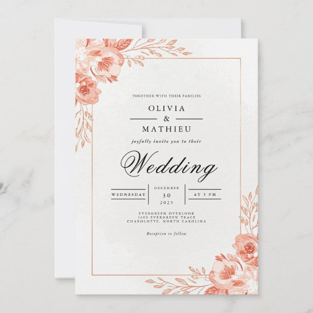 Convites Casamento Pétala de Coral (Frente)