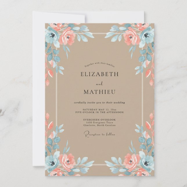 Convites Casamento Pétala de Coral Macio Taupe (Frente)