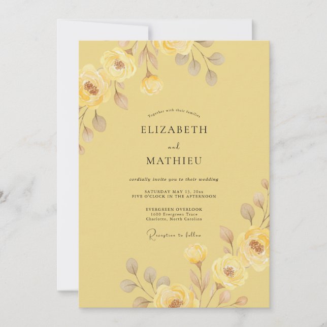 Convites Casamento Pétala de Creme de Manteiga Dourado (Frente)