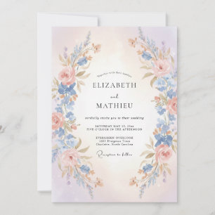 Convites Casamento Pétala de Damasco Azul-marinho