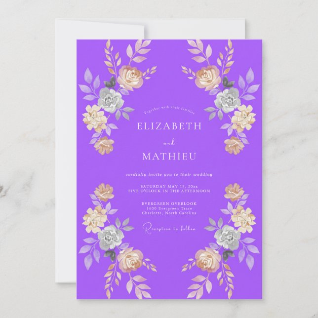 Convites Casamento Pétala de Damasco Violeta (Frente)