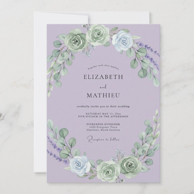 Convites Casamento Pétala de Heather Sage (Frente)