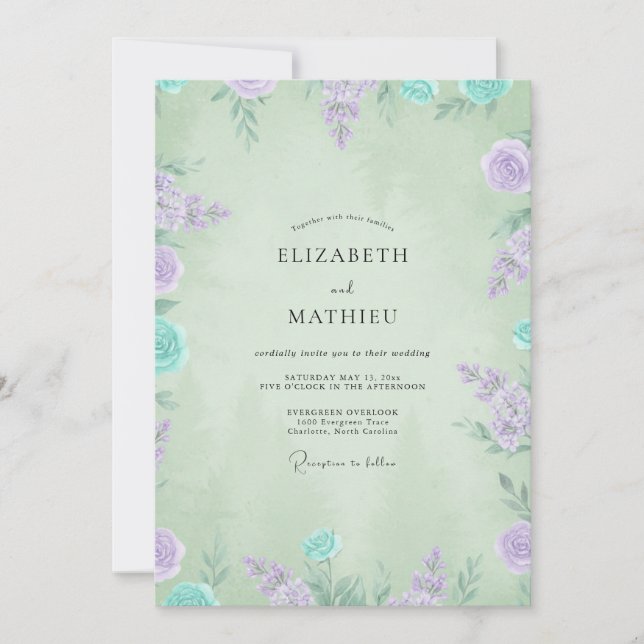 Convites Casamento Pétala de Hortelã e Periwinkle (Frente)