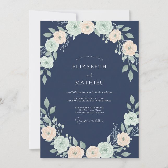 Convites Casamento Pétala de Hortelã Slate (Frente)