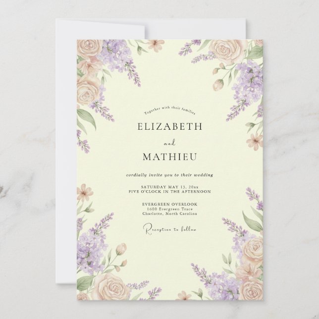 Convites Casamento Pétala de Lavanda Limão (Frente)