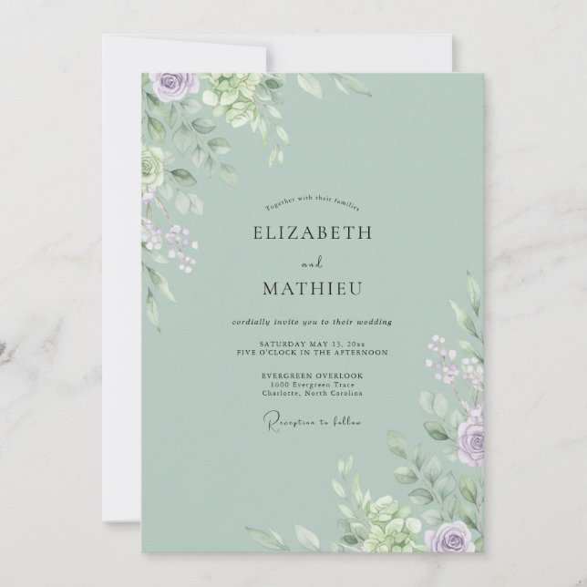 Convites Casamento Pétala de Lavanda Menta (Frente)