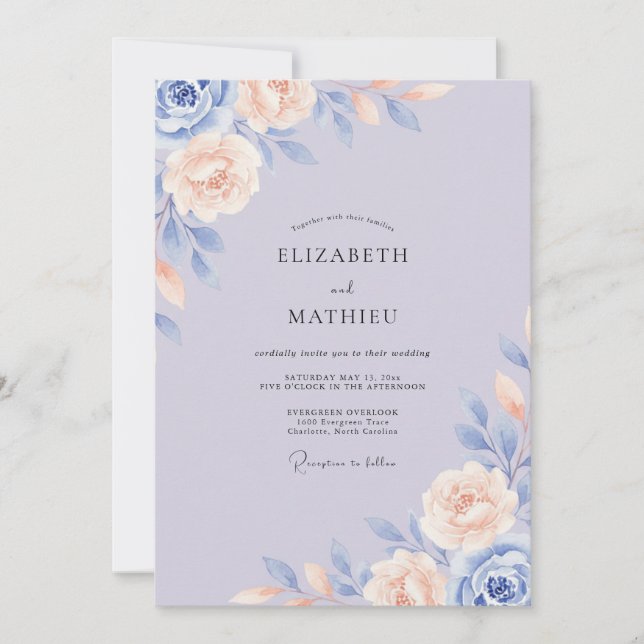Convites Casamento Pétala de Lilás Alfazema (Frente)