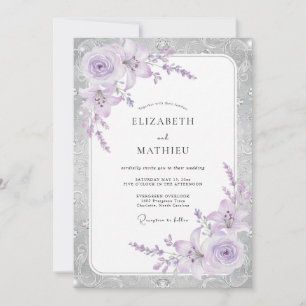 Convites Casamento Pétala de Lilás Prateado
