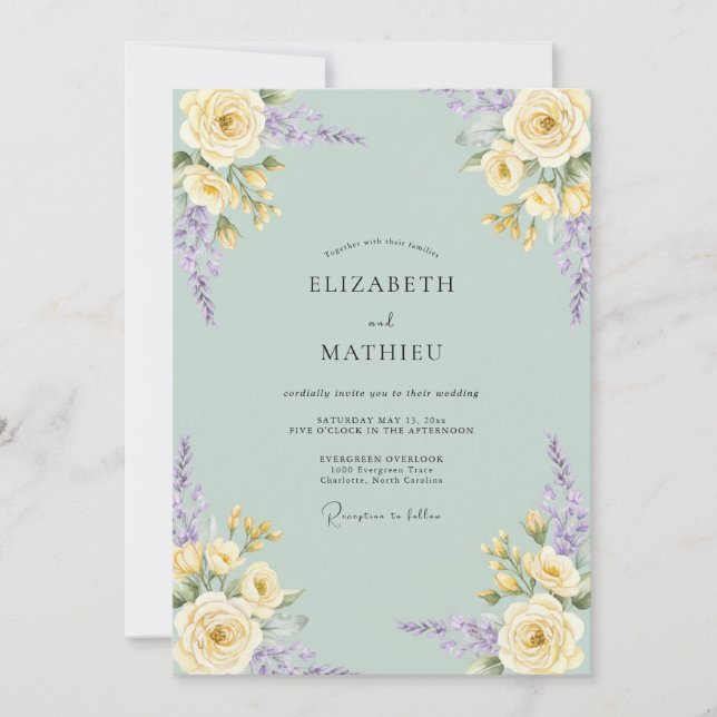 Convites Casamento Pétala de Manteiga Celadon (Frente)