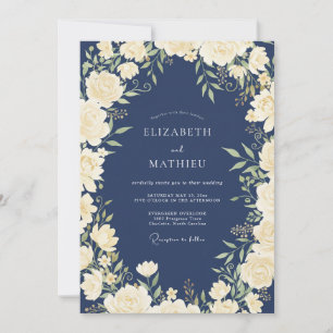 Convites Casamento Pétala de Marfim Meia-Noite