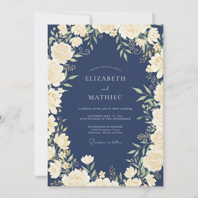 Convites Casamento Pétala de Marfim Meia-Noite (Frente)