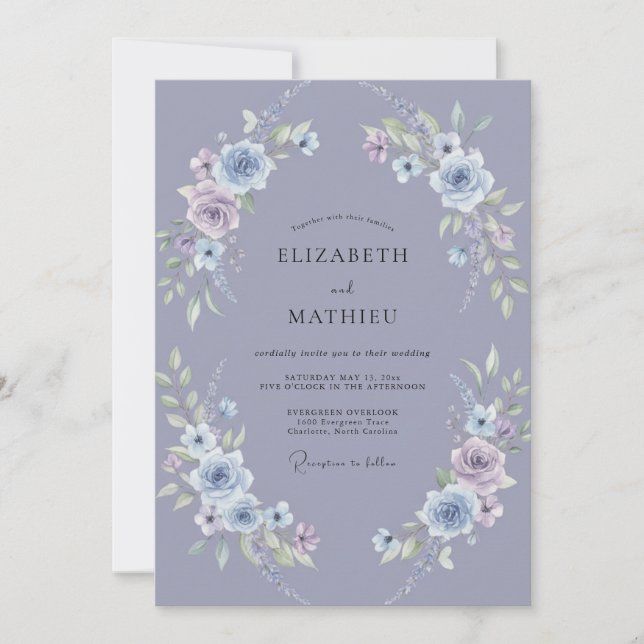 Convites Casamento Pétala de Mauve de Aço (Frente)