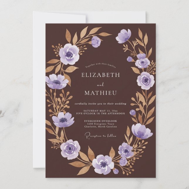 Convites Casamento Pétala de Mogno Lavanda (Frente)