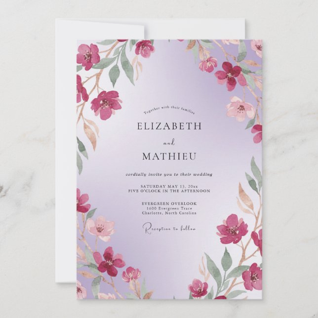 Convites Casamento Pétala de Orquídea Ameixa (Frente)