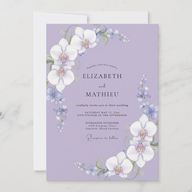 Convites Casamento Pétala de Orquídea Violeta (Frente)