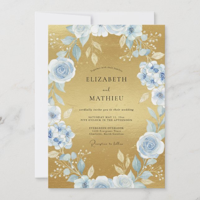 Convites Casamento Pétala de Ouro Gelo (Frente)