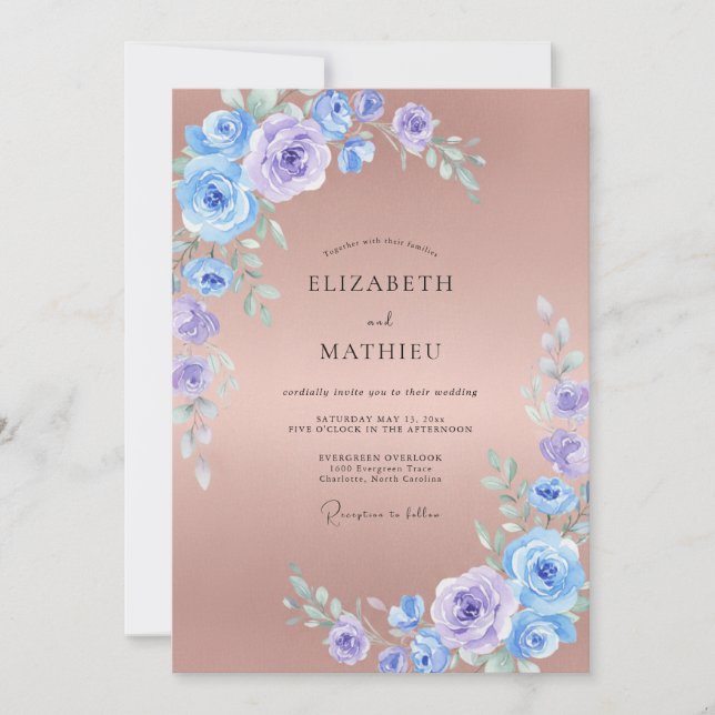Convites Casamento Pétala de Periwinkle Bege (Frente)