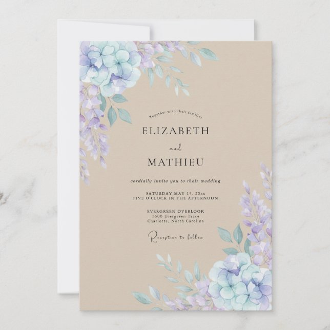 Convites Casamento Pétala de Periwinkle Bege (Frente)