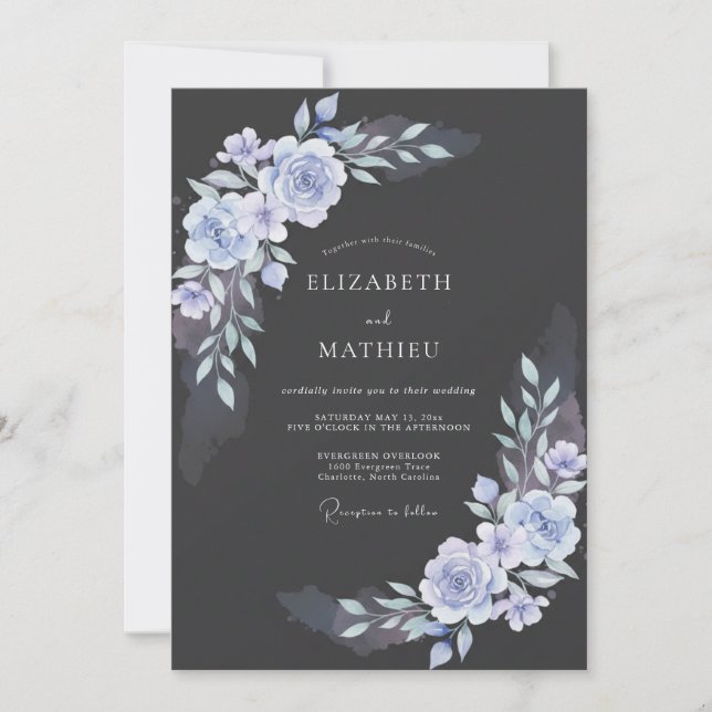 Convites Casamento Pétala de Periwinkle de Aço (Frente)