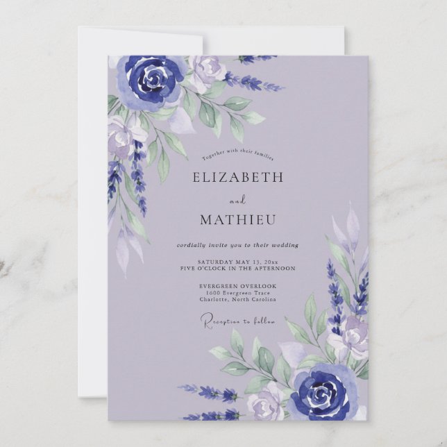 Convites Casamento Pétala de Periwinkle Lavanda Pálida (Frente)