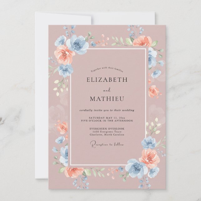 Convites Casamento Pétala de Periwinkle Rosa (Frente)