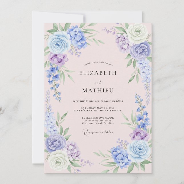 Convites Casamento Pétala de Periwinkle Rosado (Frente)
