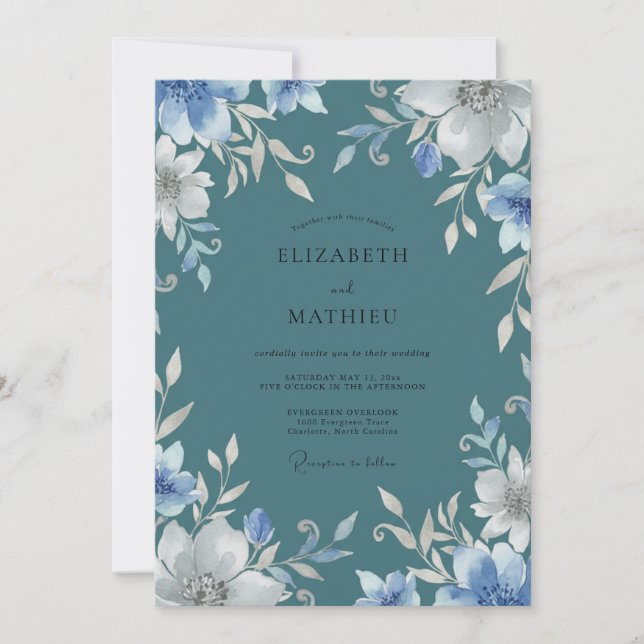 Convites Casamento Pétala de Periwinkle Slate (Frente)