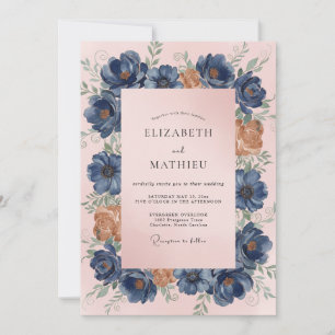 Convites Casamento Pétala de Pêssego Azul Aço