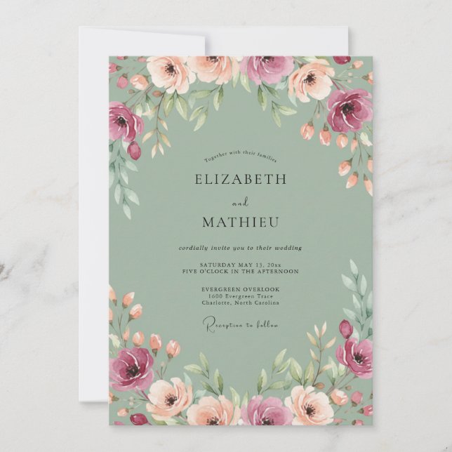 Convites Casamento Pétala de Pêssego Celadon (Frente)