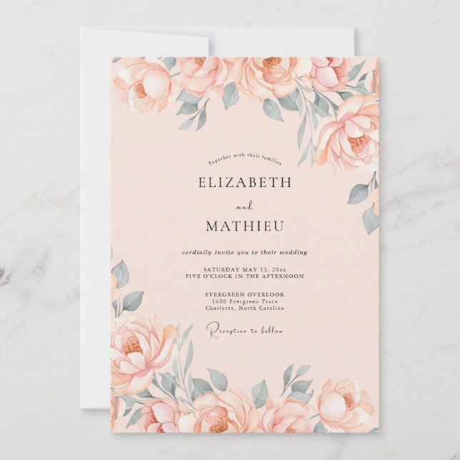 Convites Casamento Pétala de Pêssego Macio Slate (Frente)