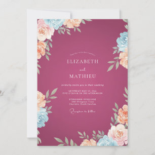 Convites Casamento Pétala de Pêssego Quente Magenta