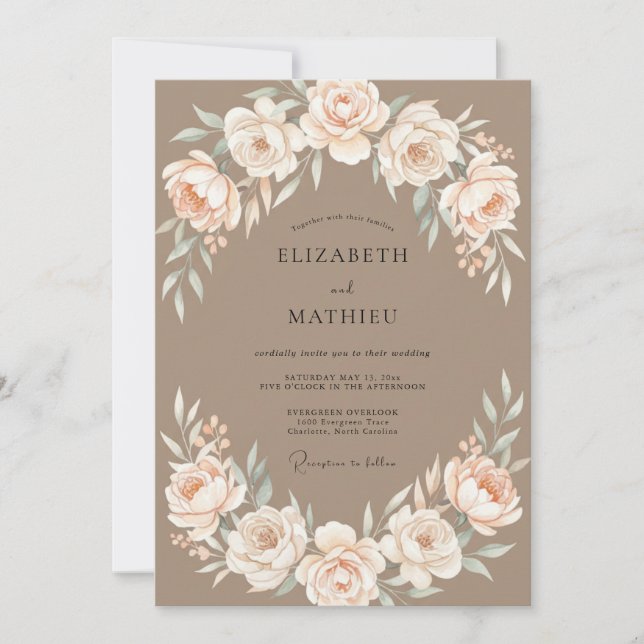 Convites Casamento Pétala de Pêssego Taupe (Frente)