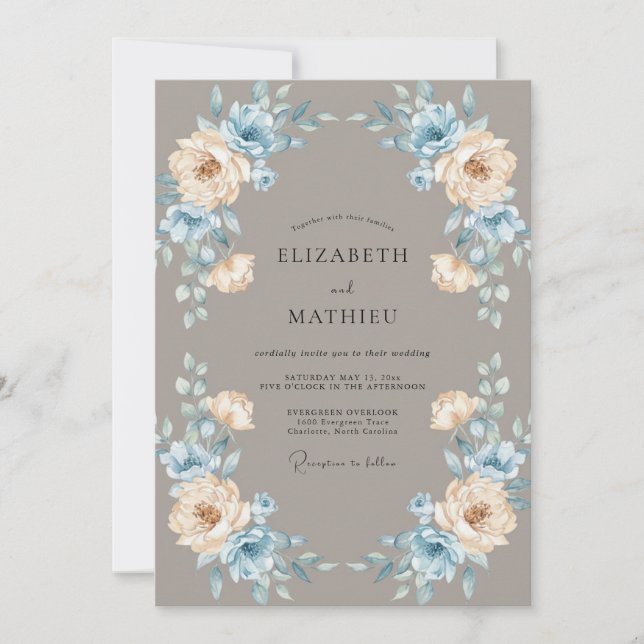 Convites Casamento Pétala de Pó de Taupe (Frente)