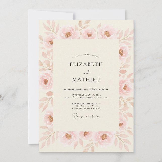 Convites Casamento Pétala de Ranunculus Rosado (Frente)