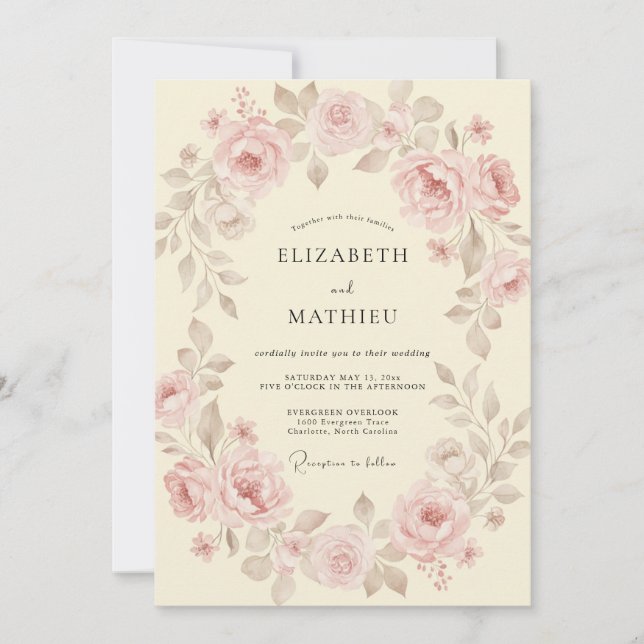 Convites Casamento Pétala de Rosa Bege Taupe (Frente)