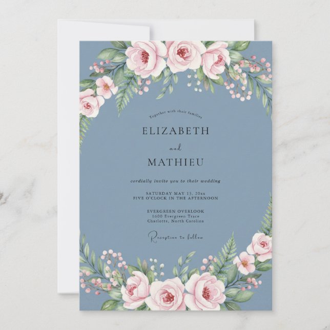 Convites Casamento Pétala de Rosa Slate (Frente)