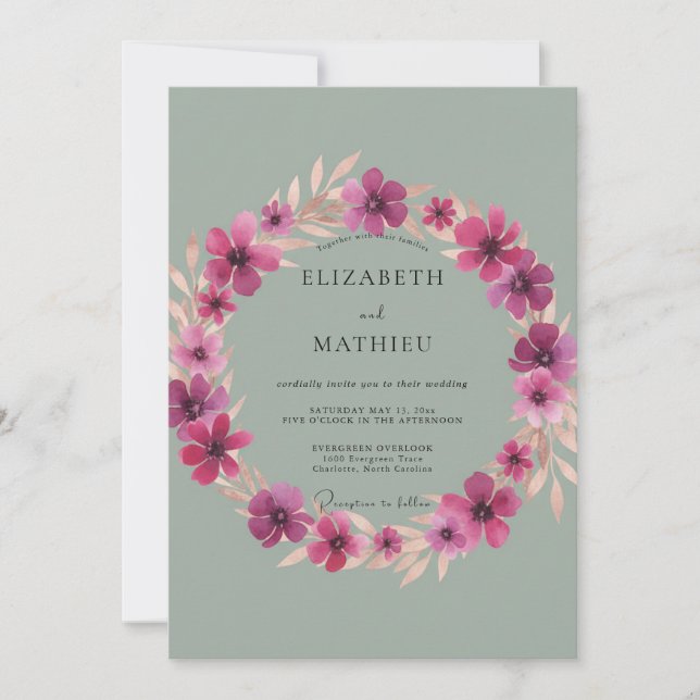 Convites Casamento Pétala de Sálvia Magenta (Frente)