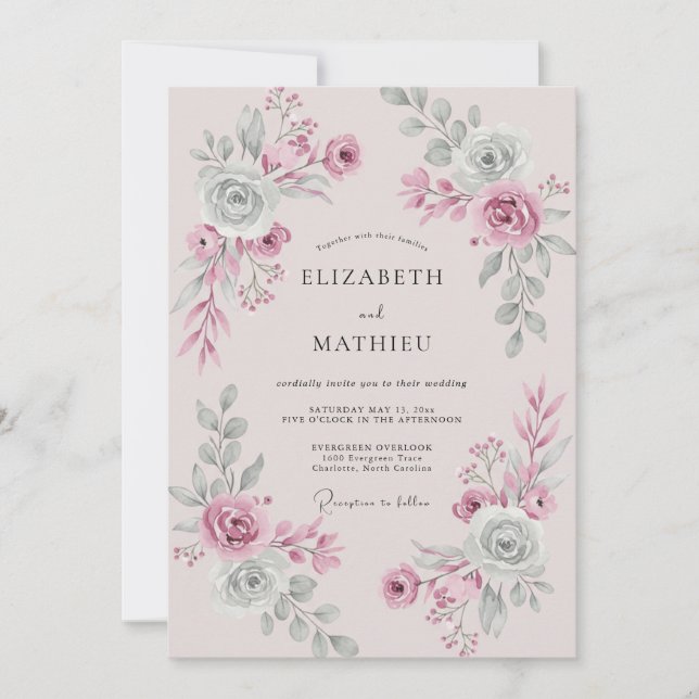 Convites Casamento Pétala de Salvia Rosa (Frente)
