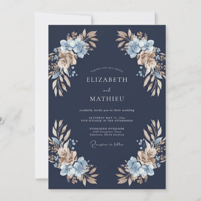 Convites Casamento Pétala de Taupe à Meia-Noite (Frente)