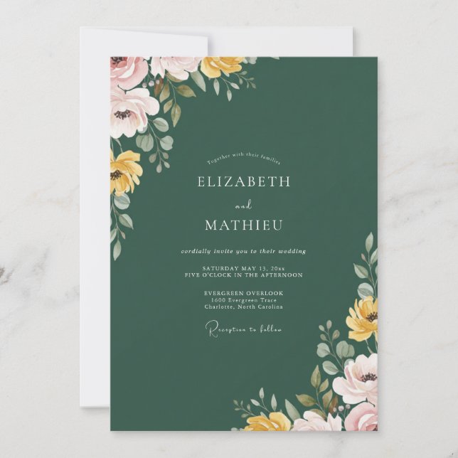 Convites Casamento Pétala Dourada Antiga Esmeralda (Frente)