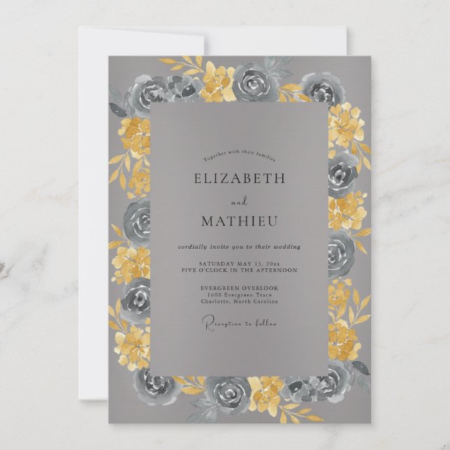 Convites Casamento Pétala Dourada de Ardósia (Frente)
