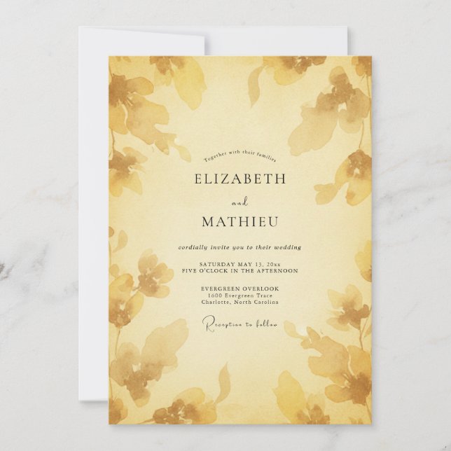 Convites Casamento Pétala Dourada em Buttercream (Frente)
