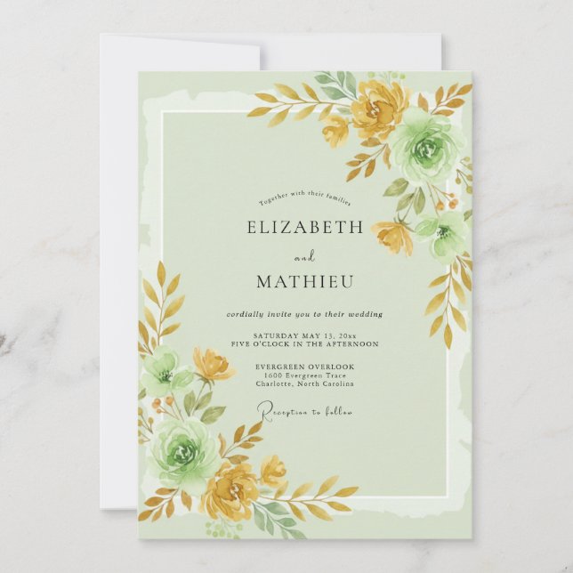 Convites Casamento Pétala Dourada Hortelã (Frente)