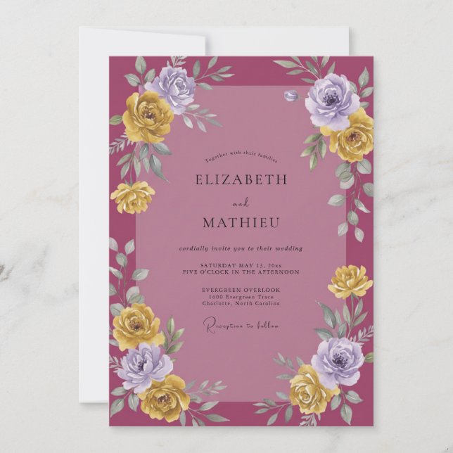 Convites Casamento Pétala Dourada Malva (Frente)