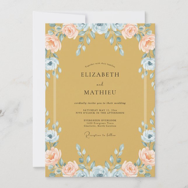 Convites Casamento Pétala Dourado-ocre (Frente)