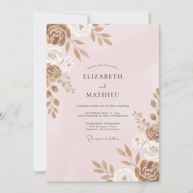 Convites Casamento Pétala Dourado Rosa (Frente)