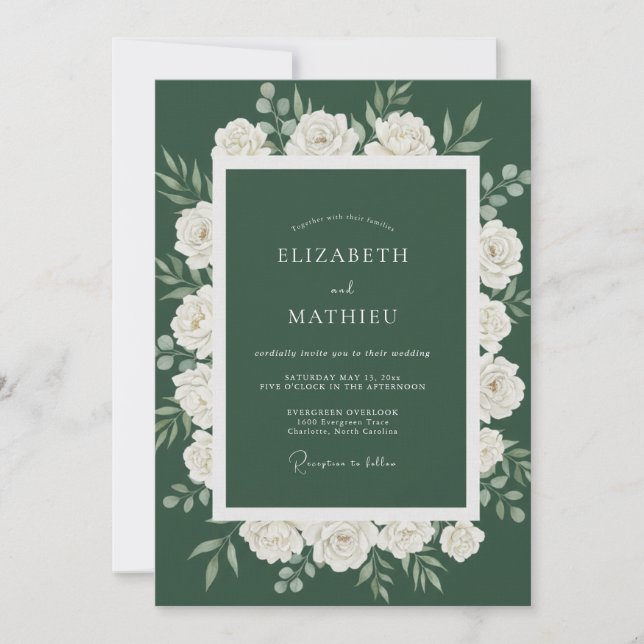 Convites Casamento Pétala Floresta Escura (Frente)