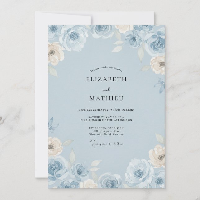 Convites Casamento Pétala Gelo Azul (Frente)