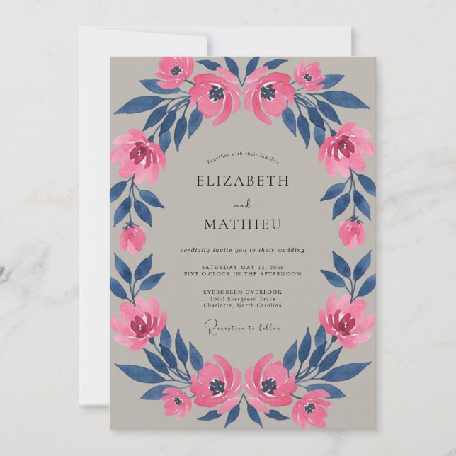 Convites Casamento Pétala Índigo Magenta (Frente)